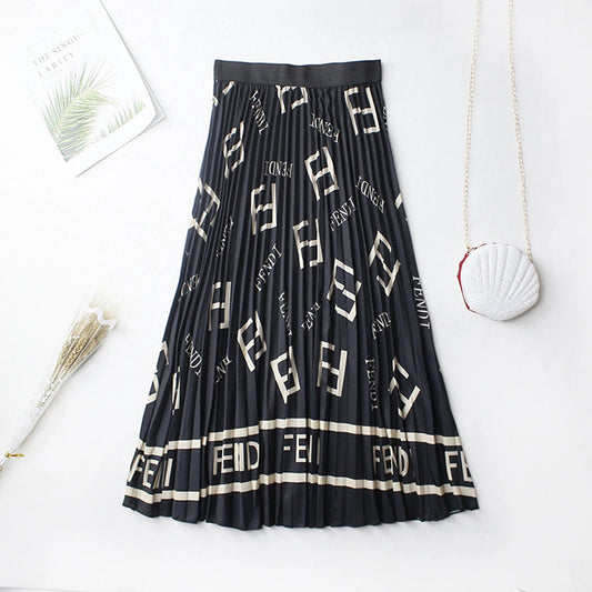 39 Styles Vintage Pleated Skirt Fashion Letter Print High Waist Stretchy Long Skirts Europe and America Summer Beach Jupe RS026